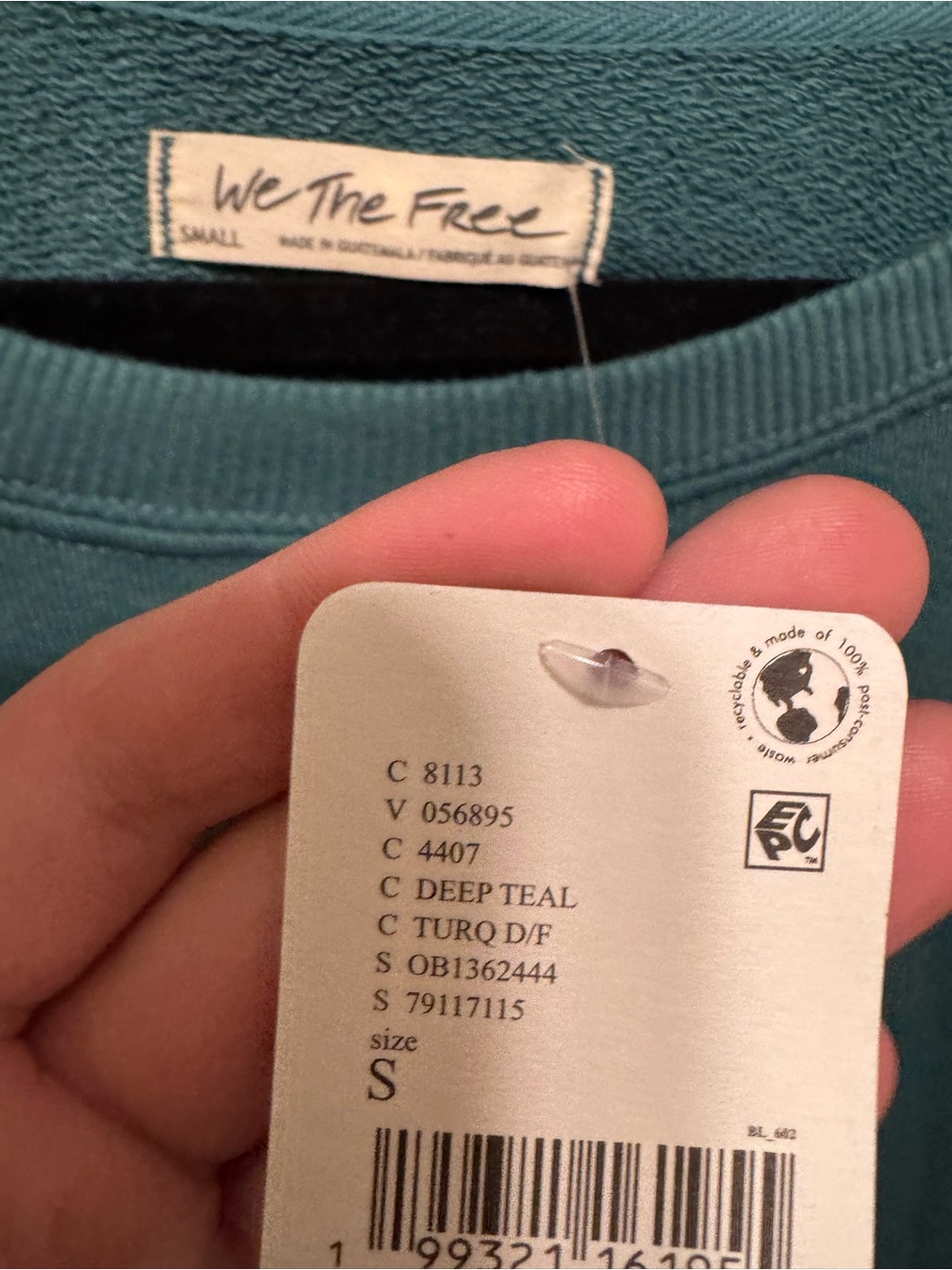 NWT Free People We The Free Camden Sweatshirt deep teal turquoise small, medium - Picture 9 of 10